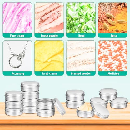 30Pack 2oz Tin Jars, 60ml Metal Tin cans, 2Ounce Aluminum tin can jar Containers with Screw Lid for Lotion Bars, Spices, Salve, Balms, Beard Balm, Toiletries, Creams, Samples, Makeup Cosmetic - color: Silver 30pack
