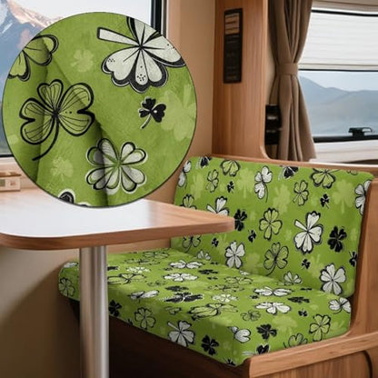 Green Shamrock Pattern 2 Pack RV Dinette Cushion Covers Breathable Camper Cushion Slipcover Replacement Non-Slip St. Patrick's Day Accessories for RV Camper Car Bench - color: Green Shamrock
