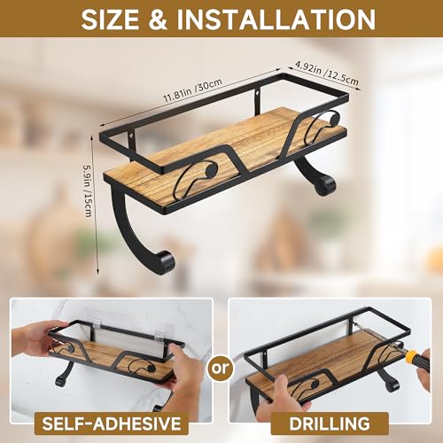 Farmhouse Paper Towel Holder with Emj Funny Memes Kitchen Organizer Shelf, Rustic Brown Wall Mount/Adhesive Hand Towel Roll Shelf & Spice Rack for Kitchen, Bathroom RV, Apartment