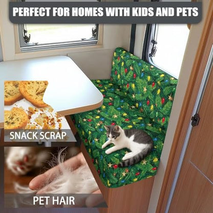 Colorful Lights RV Dinette Cushion Covers Christmas Camper Cushion Slipcover Include 1 Bench Cover 1 Backrest Cover Furniture Covers Green Xmas Tree RV Camping Accessories - color: Colorful Lights