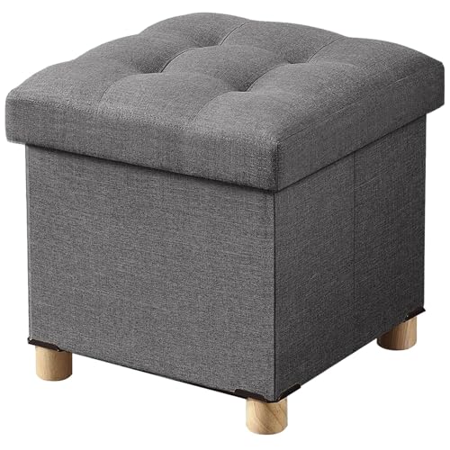 BRIAN & DANY Ottoman with Storage, Small Storage Ottoman for Dorm, Linen Folding Ottoman Foot Stool with Legs for Living Room and Bedroom, 15"x15"x15" - Gray - color: Grey, size: 15"x15"x15"