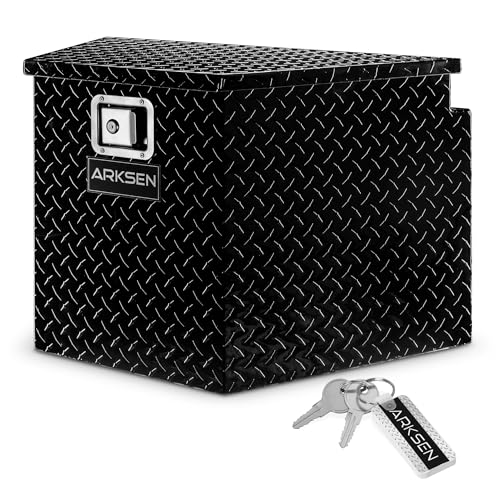 ARKSEN 29 Inch Aluminum Diamond Plate Tongue Box Tool Chest, Waterproof Under Truck Storage for Pick Up Truck Bed, RV Trailer, ATV with Lock and Keys - Black - color: Black, size: 29 Inch