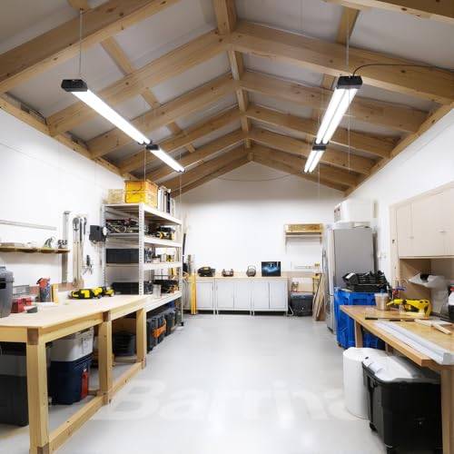 Barrina BS42a 4FT LED Shop Light for Garage, 42W, 5000K, 4800LM, Linkable Plug in Light Fixture, Workshop, Hanging or Flush Mount, Concealed Wiring Design, Pull Chain Switch, Heat Dissipation, 4 Packs - size: 4 Packs