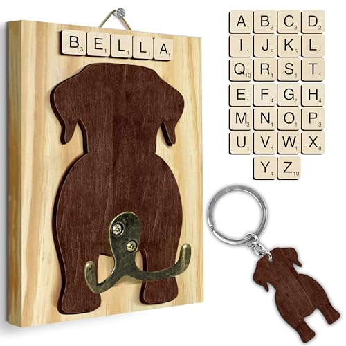 Labrador Retriever Dog Leash Holder Wall Mount with Scrabble Letters, Wooden Dog Wall Hook Organizer, Pet Collar and Harness Holder Entryway, Key Hook & Leash Rack, Home Decor for Pet Lovers PF297-48 - color: Labrador Retriever, size: 7.8″ x 5.5"