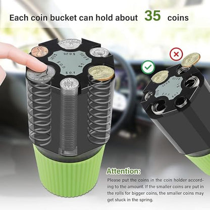 Large Capacity Universal Car Coin Holder Organizer, Fits Most Vehicles & Trucks Cup Holders, Portable Change Dispenser Storage for Quarters, Pennies, Dimes, Nickels, Half Dollar, One Dollar (Six Coin) - size: Six Coin