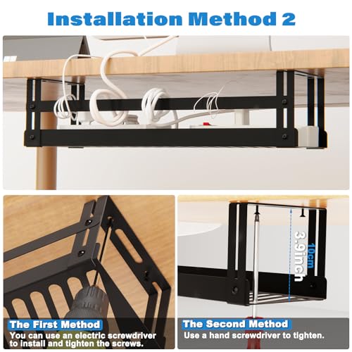 PAVSTINE Under Desk Cable Management Tray, 17 in Metal Cable Tray Basket | For Wire Management, Power Strip Holder, Cord Organizer, Wire Tamer for Home/Office Desk Cable Hider Black, 2 Pack - size: 17 inch Cable Tray×2 Pack