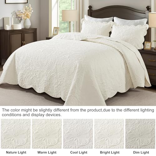 HoneiLife Oversized Queen Bedspreads 110x106- Queen Size Quilt Bedding Sets 3-Piece, Reversible Coverlets Lightweight Bedlinen Set for All Season Use-Beige - color: Beige, size: Oversized Queen-110"x106"