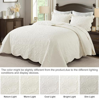 HoneiLife Oversized Queen Bedspreads 110x106- Queen Size Quilt Bedding Sets 3-Piece, Reversible Coverlets Lightweight Bedlinen Set for All Season Use-Beige - color: Beige, size: Oversized Queen-110"x106"