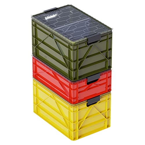 SIDIO CRATE Starter Pack - Two Full Size and One Half Size SidioCrate, Stackable Outdoor Organizer Storage Bins with Clear Lid and Dividers - UTILITY Variety Pack - color: UTILITY Variety Pack