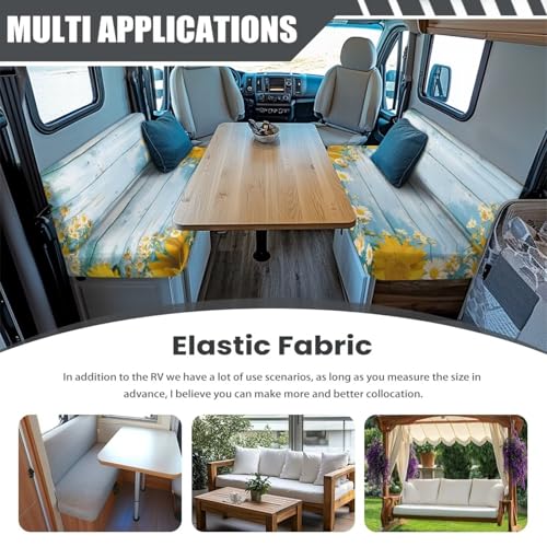 NDISTIN Blue Wood Sunflower RV Dinette Cushion Covers 2 Sets Camper Couch Cushion Covers Dinette with 1 Backrest & 1 Bench Covers Stretch Sofa Furniture Protector for RV Camper Sofa - color: Blue Wood Sunflower