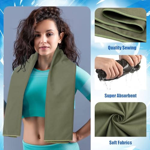Hahafelt 4 Pcs Quick Dry Camping Towel Absorbent Microfiber Travel Towel 47.24'' X 23.62'' Travel Wash Cloth Set for Backpacking Camping Beach Gym Sports Yoga Swimming Pool - color: Army Green