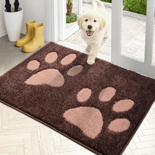 PURRUGS Dirt Trapping Door Mat 24" x 35.5", Non-Skid/Slip Machine Washable Microfiber Entryway Rug, Dog Doormat, Super Absorbent Welcome Mat for Muddy Wet Shoes and Paws, Brown - color: Brown, size: 24" X 35.5"