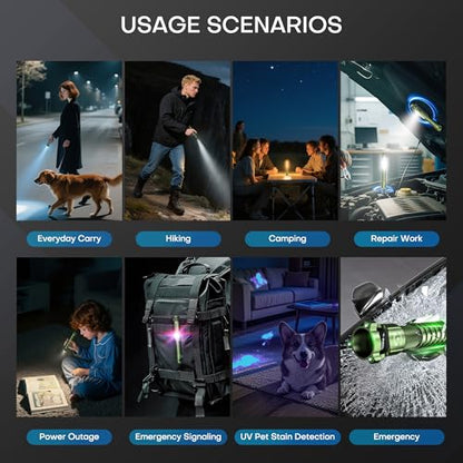 EDC Flashlight Rechargeable,800 Lumen Small Flashlight with Magnetic Clip & Base, 11 Modes LED Flashlight,Glass Breaker&Bottle Opener, USB-C Flashlight for Working,Home and Emergency - color: Green