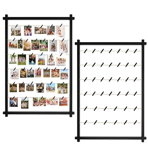 Collage Picture Frame,Photo Display Board with Clips,Hanging Pictures Frames Photos Wall Decor for Wedding Graduation Party Birthday Greeting Letter Christmas Cards Holder Organizer,39",2PCS,Black - color: Black, size: Wall Mount(39.37") 2PCS