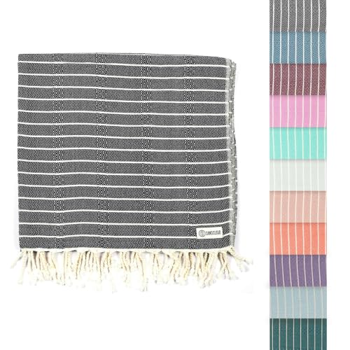 Sand Cloud Turkish Beach Towel - Sand Resistant - 100% Certified Organic Turkish Towel - Quick Dry Towel for Beach, Picnic, Blanket or Bath Towel - As Seen on Shark Tank - Gocek (Black) - color: Black, size: 37x69