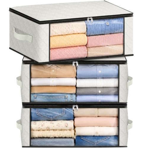 Fab totes 35L Closet Organizers and Storage, Foldable Under Bed Storage Containers, Storage bags for Organizing Bedroom, Closet, Clothing,Organization with Handle (3 Pack,Ivory) - color: Ivory, size: 3 Pack-35l