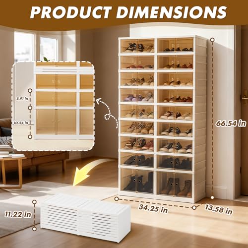 9 Tiers-36 Pairs Folding Shoe Rack Organizer Cabinet with Doors, Large Plastic Collapsible Shoes Shelf, Foldable Shoe Storage Boxes Cabinet, Easy Assembly Shoe Rack For Entryway (9 Tiers-36 Pairs) - size: 9 Tiers-36 Pairs
