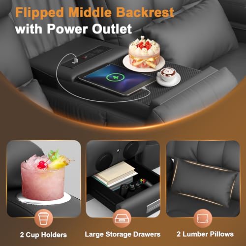 Power RV Loveseat Recliner Sofa, Reclining Loveseats Couch for RV Furniture, Home Theater Seating with Heat Massage, Flip Backrest, USB, Cup Holders, 150° Wall Hugger RV Recliners Sleeper Sofas - color: Flip Back Dary Gray, size: Loveseat-G1-Power