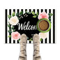 HOMETITUTE Pet Feeding Mat Black White Stripe Pattern 20" x 12", Welcome Sign Flower Design Non Slip Dog Cat Food Mat, Easy Clean Fast Dry Absorbable Pet Bowl Mat for Food and Water - color: colorful9