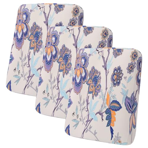 hyha Printed Couch Cushion Covers, Floral Sofa Covers Washable for 3 Cushion Couch, Stretch Pattern Outdoor Cushion Covers for Patio Furniture with Elastic Bottom(3 Packs, Vintage Flower) - color: Beige, size: Seat Cover 3 Pack