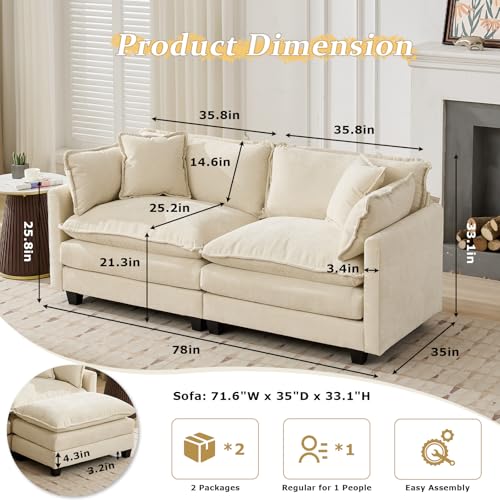 SoarFlash 77.95" Chenille Sectional Sofa, Comfy Modular Loveseat Sofa, Modern 2-Seat Couch Deep Seat Sofa Set for Living Room,Beige - color: Beige, size: 2 Seat