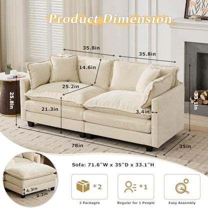 SoarFlash 77.95" Chenille Sectional Sofa, Comfy Modular Loveseat Sofa, Modern 2-Seat Couch Deep Seat Sofa Set for Living Room,Beige - color: Beige, size: 2 Seat