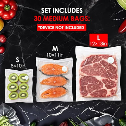 Reusable Vacuum Sealer Bags for Food – 30 Large (12 x 13 in) For Elxis Vacuum Sealer (Without Vacuum Sealer) - size: 30 -Large Bags (12x13 in)