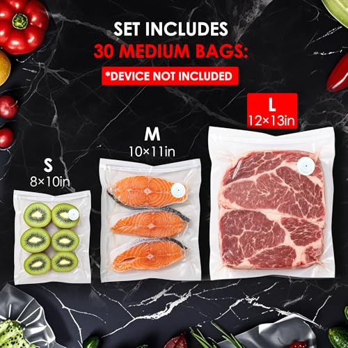 Reusable Vacuum Sealer Bags for Food – 30 Large (12 x 13 in) For Elxis Vacuum Sealer (Without Vacuum Sealer) - size: 30 -Large Bags (12x13 in)