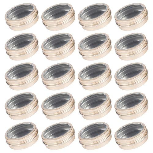 2 oz (60ml) Champagne Aluminum Tins with Clear Lids and Labels, 24 Pack | Clear View Lid, Secure Packaging, Tight Screw Lids, Includes Blank Labels, 11 Color Options - color: Champagne