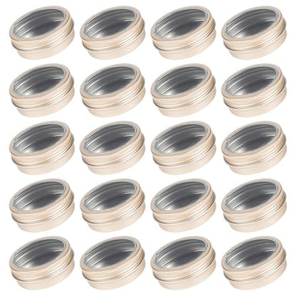 2 oz (60ml) Champagne Aluminum Tins with Clear Lids and Labels, 24 Pack | Clear View Lid, Secure Packaging, Tight Screw Lids, Includes Blank Labels, 11 Color Options - color: Champagne