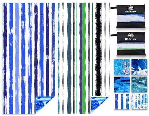 Widdonen Lightweight Thin Microfiber Beach Towel Sand Free Quick Dry Absorbent Compact Soft Pool Swim Travel Towels Extra Large Oversized Beach Accessories Packable Essentials Stuff Gifts for Adult - color: 2 Pack Blue Purple Green Dream World