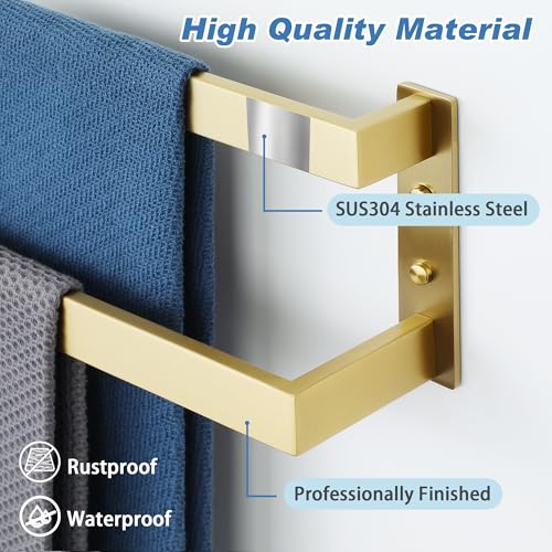 Alise Double Towel Bar, 24" Towel Racks for Bathroom Wall Mounted SUS304 Stainless Steel, Heavy Duty Bathroom Towel Holder, Quick Drying Towel Hanger, Brushed Gold - color: Gold, size: 24-inch