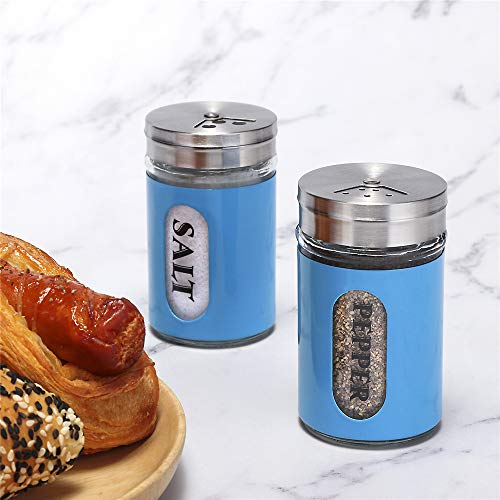 Salt and Pepper Shakers Stainless Steel and Glass Set with Adjustable Pour Holes - color: Stainless Steel