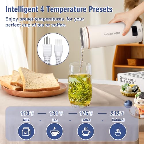 Travel Electric Kettle Portable Mini Kettle,Small Hot Water Boiler with 4 Temperature Settings,304 Stainless Steel,Fast Boiling Water with Auto Shut-Off and Boil Dry Protection,400ml (Beige, 400ML) - color: Beige