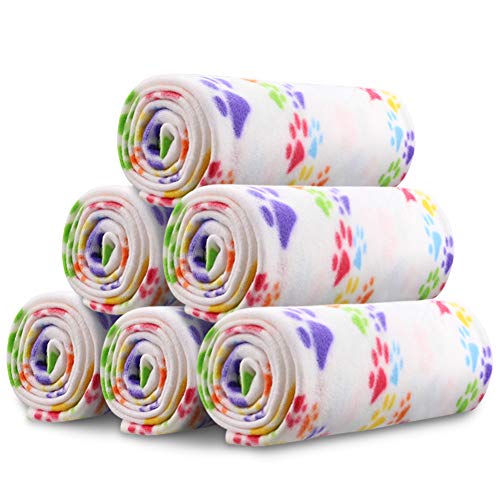Comsmart Dog Blankets for Small Dogs, 6 Pack Puppy Blanket Cute Paw Print Pet Blanket for Dog, Puppy, Cat, Kitten, 39x35 inches, White - color: White, size: 6 Pack of 39x35 Inches