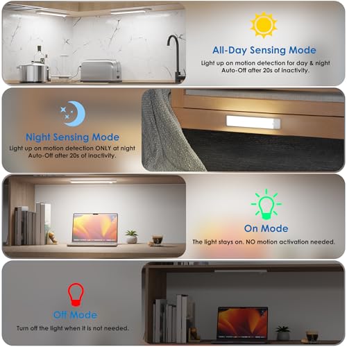 Motion Sensor Under Cabinet Lights, Magnetic Rechargeable Under Counter Closet Light, Wireless Night Light Bar Stick-On, 2-Pack, Cool White - color: Cool White, size: 12 inch