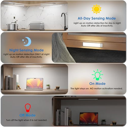 Motion Sensor Under Cabinet Lights, Magnetic Rechargeable Under Counter Closet Light, Wireless Night Light Bar Stick-On, 2-Pack, Cool White - color: Cool White, size: 12 inch