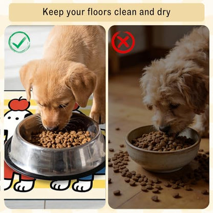 Nuxovilar Pet Dog Supplies Food Mat Cheerful Pup-Printed Polyester (23.62×17.71 inches) Bowl Water Spill Pad Feeding Gear for Living Room, Pantry, Pet Space - color: Mi07691