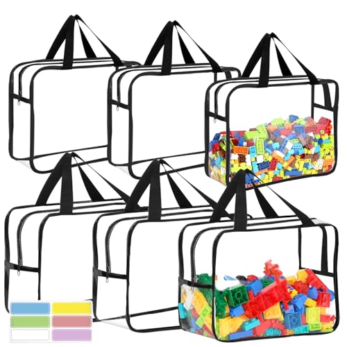 6 Packs Large Toy Storage Bags with Labels, Reusable Clear PVC Board Game Storage, Travel Waterproof Organizer Bags with Zipper for Building Blocks, Puzzle, Kids Books(3 large & 3 Extra Large) - color: Black, size: Large and X-Large