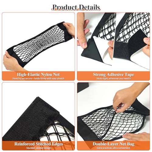 Gute 4PCS RV Cargo Storage Mesh Net,Elastic Stretchable Netting with 8 Adhesive Strip Wall Stickers - Fit for SUV, Truck