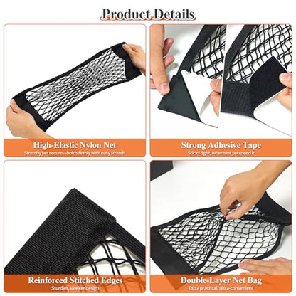 Gute 4PCS RV Cargo Storage Mesh Net,Elastic Stretchable Netting with 8 Adhesive Strip Wall Stickers - Fit for SUV, Truck