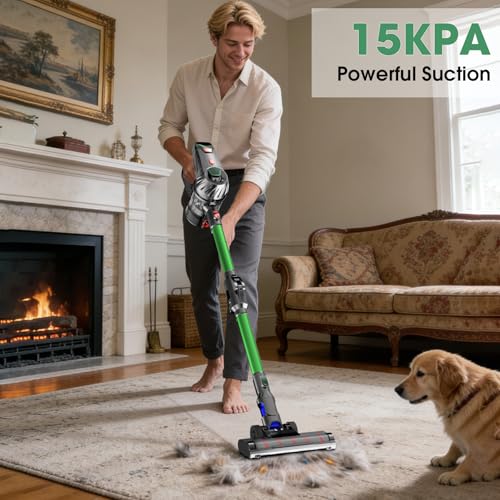TRPYD Cordless Vacuum Cleaner, Upgraded 15KPA 70 Minutes, Powerful Suction, Rechargeable, Lightweight, 180° Bendable Cane Vacuum Cleaner for Home/Pet Hair/Carpet/Floor