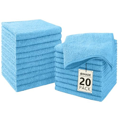 UNIMADE Washcloths - 20 Pack - Face Towels (12" x 12"), Highly Soft Wash Cloths and Hand Towels, Fast Drying Multi-Purpose Microfiber Cleansing Cloths for Bathroom, Hotel, Spa, and Salon - Blue - color: Blue, size: 20Pack