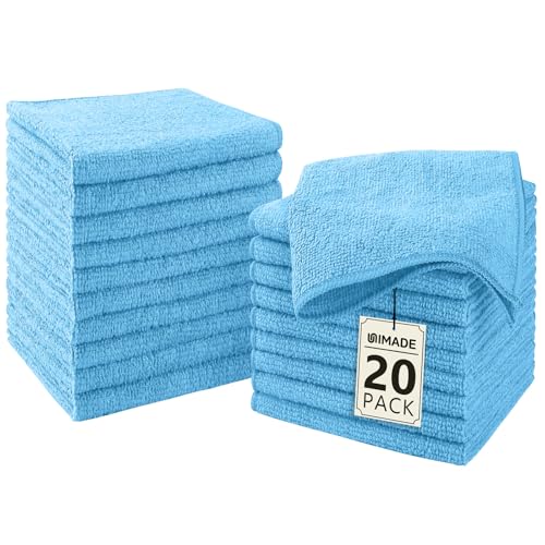 UNIMADE Washcloths - 20 Pack - Face Towels (12" x 12"), Highly Soft Wash Cloths and Hand Towels, Fast Drying Multi-Purpose Microfiber Cleansing Cloths for Bathroom, Hotel, Spa, and Salon - Blue - color: Blue, size: 20Pack