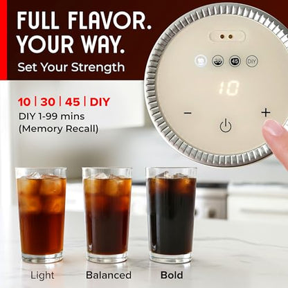 Mueller RapidBrew Cold Brew Iced Coffee Maker – 10 Min Fast Brew Portable Rechargeable Cold Brew Machine for Coffee & Tea – Adjustable Strength 10-99 Min – 20 Servings Per Charge, Black Coffee - color: Black