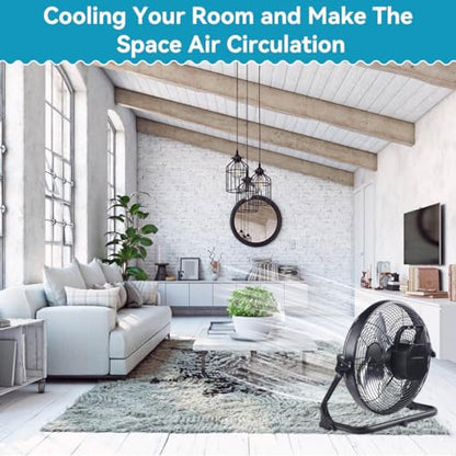ZZE 14 Inch Battery Operated Fan Rechargeable, Upgraded with High Airflow Metal Blade Camping Fan, Cordless, Quiet, USB Phone Charge, 5-72H Working Time - size: 14 Inch