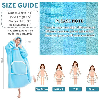 IFNOW Wearable Blanket Hoodie, Oversized Sherpa Fleece Hooded Sweatshirt with Eye Mask, Cozy and Giant Blanket Hoodie with Sleeves Extra Long for Adults Men Women, Skyblue - color: Skyblue, size: Adult