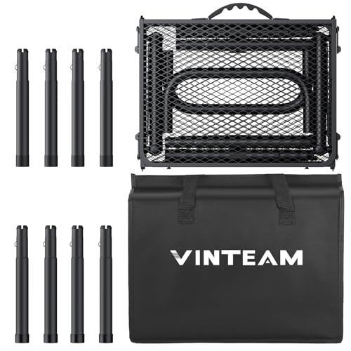 VINTEAM Folding Grill Table with Mesh Top, 3 Adjustable Heights, Lightweight Portable Camping Table, Black Aluminum Alloy BBQ Picnic Table for Outdoor Cooking, Tailgating, Beach, RV & Backyard - style: 3-Fold Mesh Tabletop