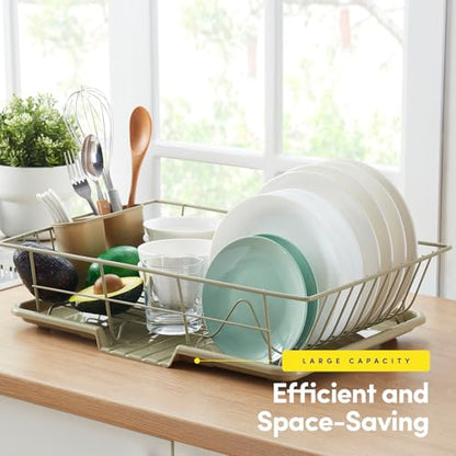 Space-Saving 3-Piece Dish Drainer Rack Set: Efficient Kitchen Organizer for Quick Drying and Storage - Includes Cutlery Holder and Drainboard - Maximize Countertop Space, Sage Green - color: Sage Green