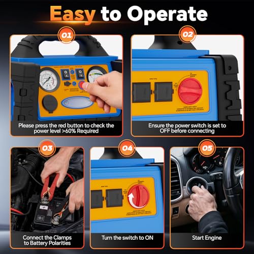 Car Jump Starter with Air Compressor, 2200A Battery Booster Pack for Up to 8.0L Gas & 6.0L Diesel, 150PSI Tire Inflator, 400W Portable Power Station with AC Outlet, 6-in-1 Jump Box for Cars, Trucks - style: 2200AMP